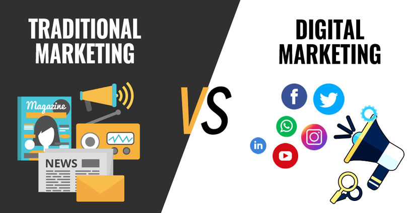 What are the differences between traditional marketing and digital marketing?